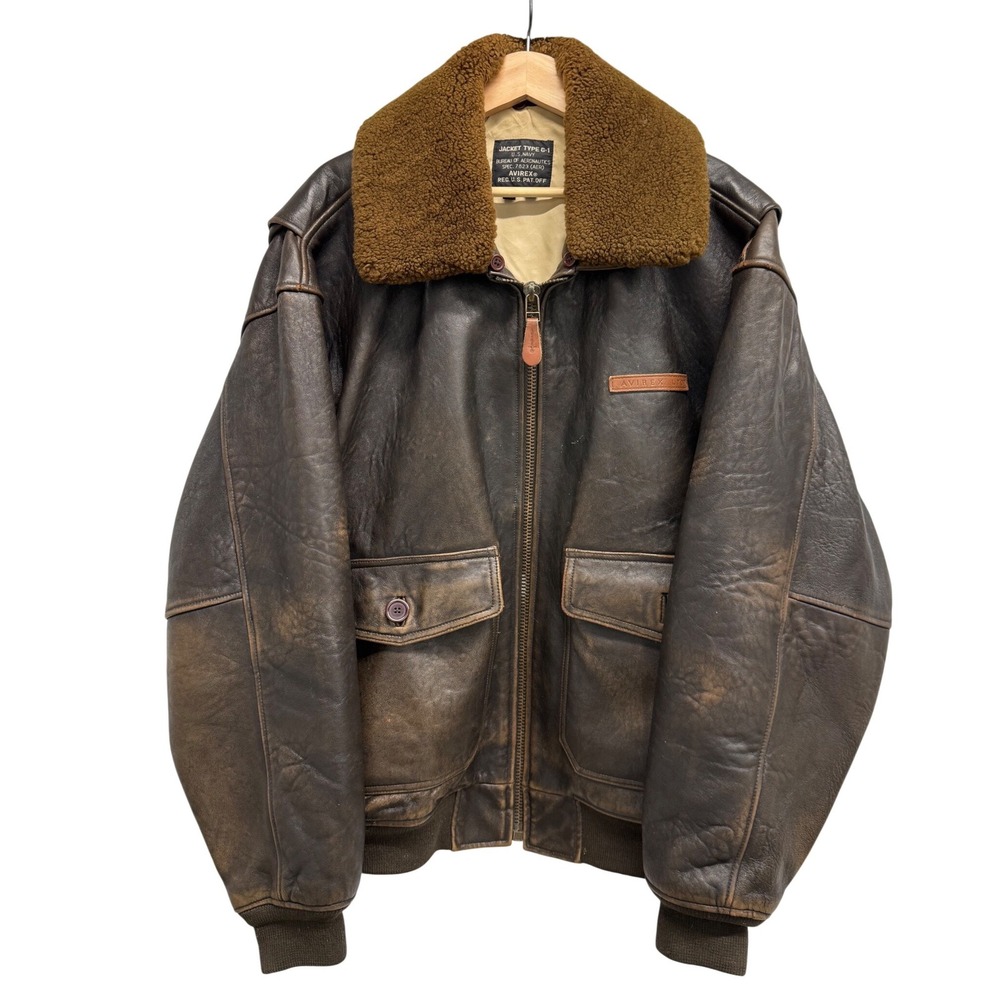 Avirex G-1 US Navy Flight Jacket Brown Leather Bomber XXL Vintage Military Style